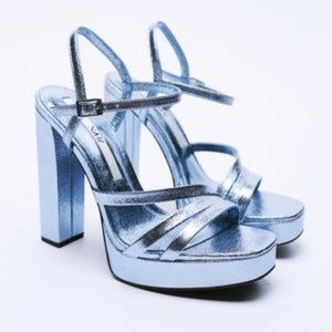 Zara Metallic Blue Platform Heels